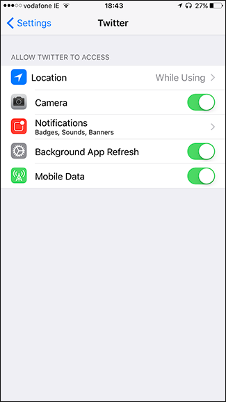 Настройки местоположения Twitter в iOS — переключение на