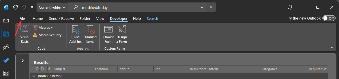 Вкладка Файл в Outlook