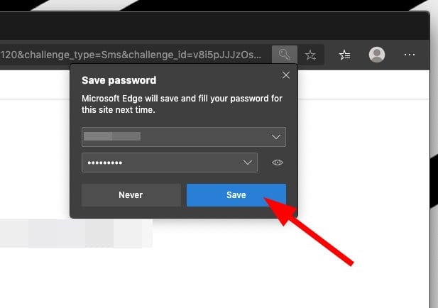 Подсказка сохранения пароля в Edge