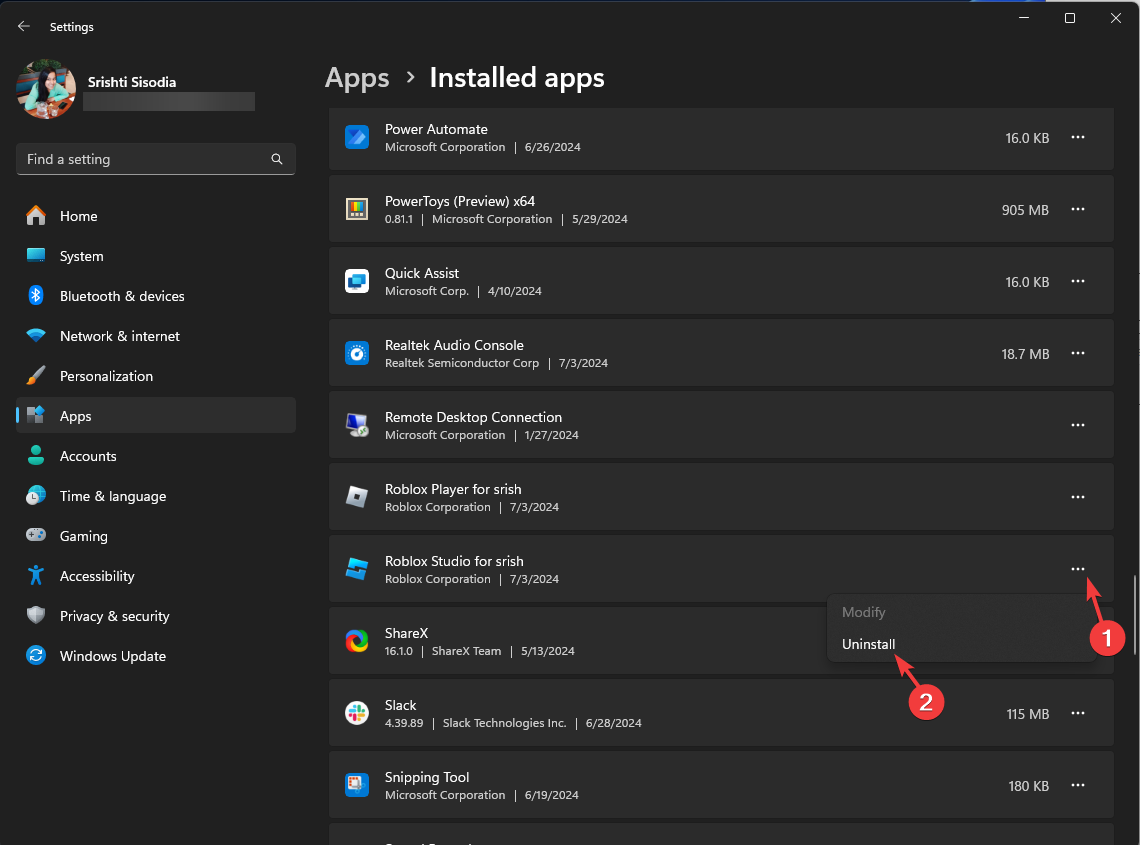 Удаление Roblox