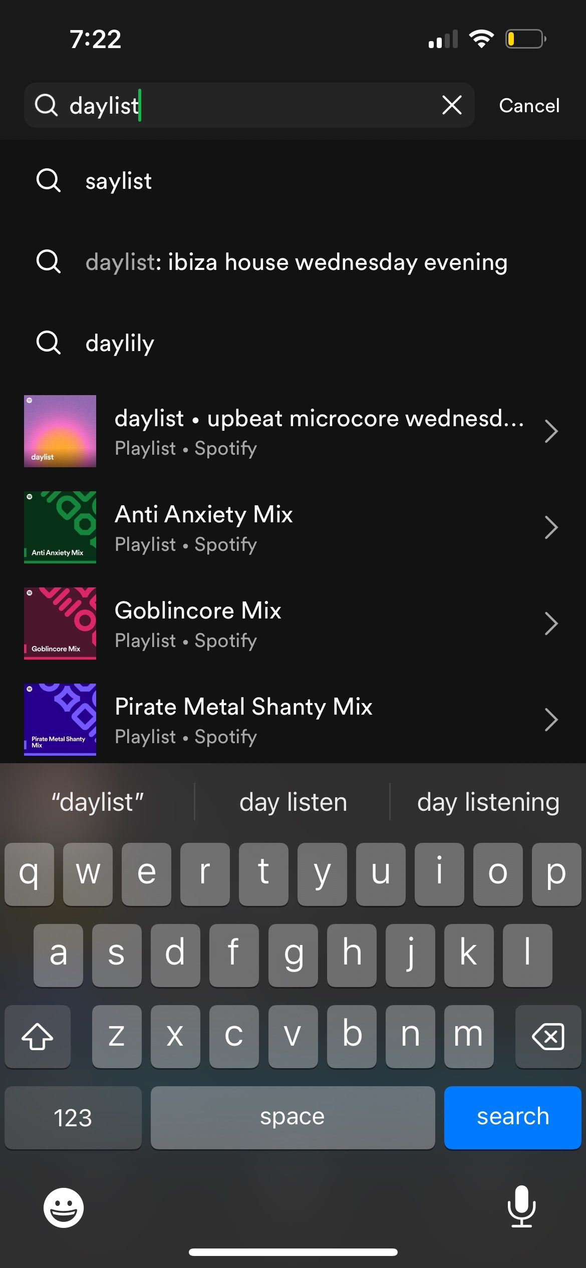 Поиск Daylist в Spotify