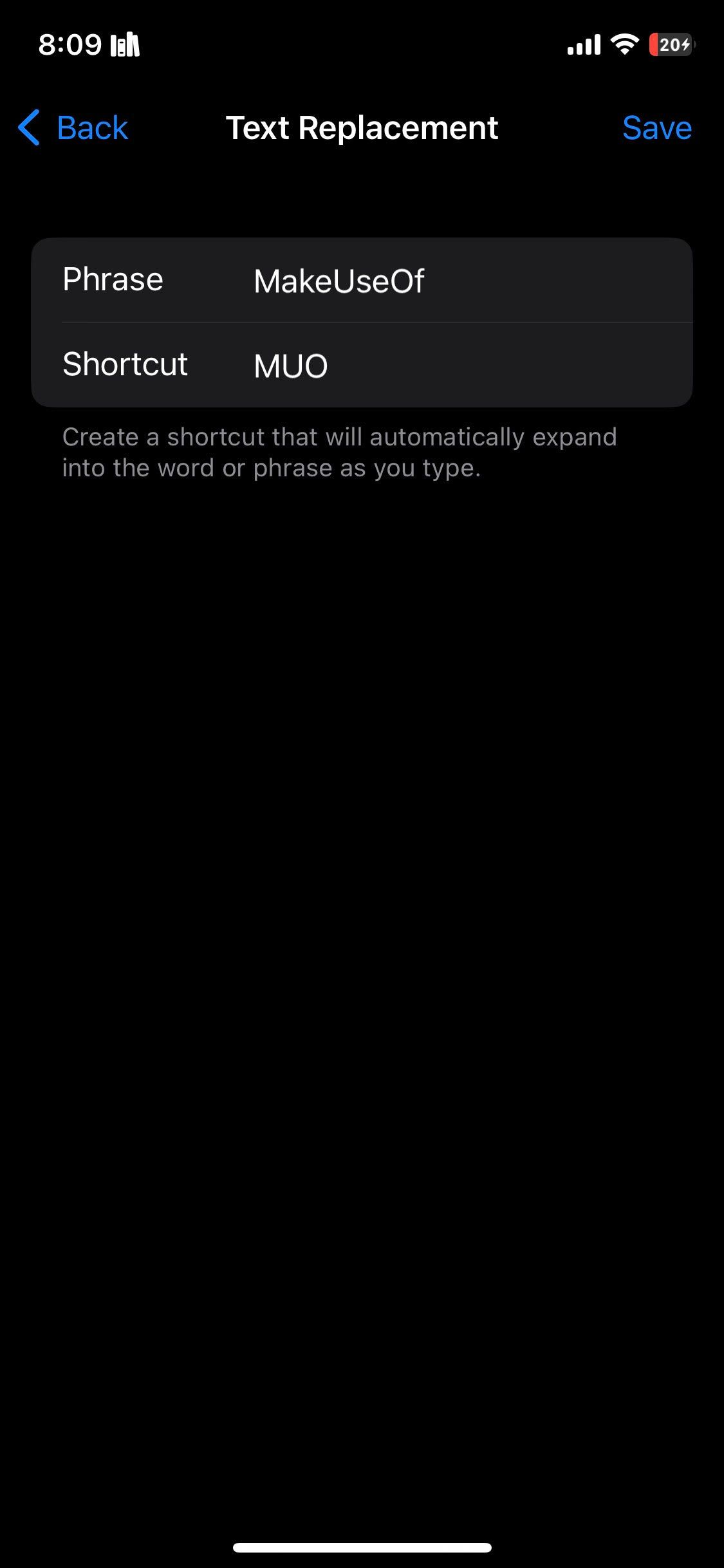 Сохранение замены текста на iPhone