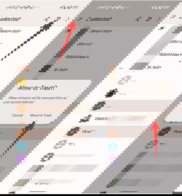 Удаление контактов в Google Contacts на Android