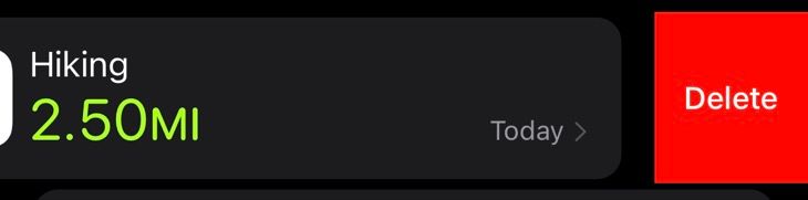 Удаление вручную добавленной тренировки в приложении «Фитнес»