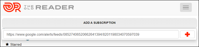 Изображение: вставка URL RSS-оповещения Google Alerts в любимый RSS-ридер