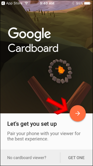 Запуск приложения Cardboard на iPhone — главный экран