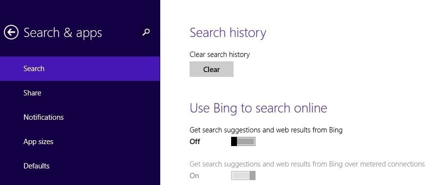 Отключить панель поиска Bing в Windows 10