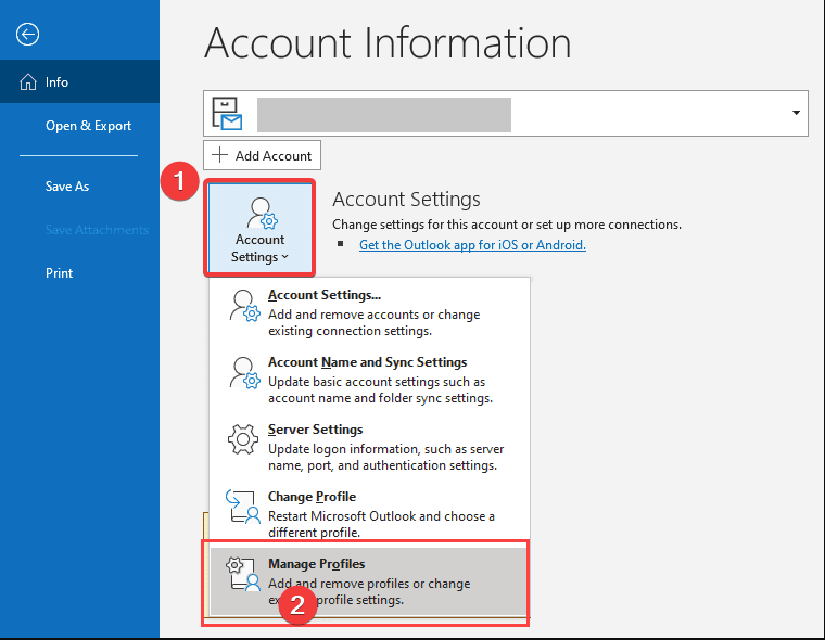 Управление профилями Outlook