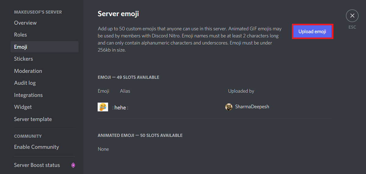 Добавление эмодзи в Discord — интерфейс