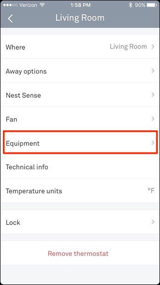 Список оборудования в настройках Nest