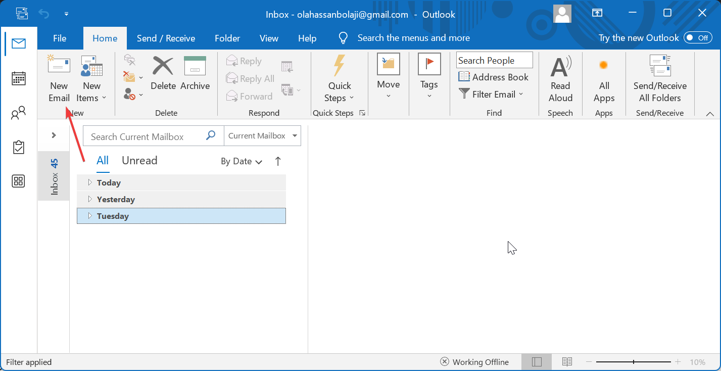 Новый email в Outlook с Salesforce