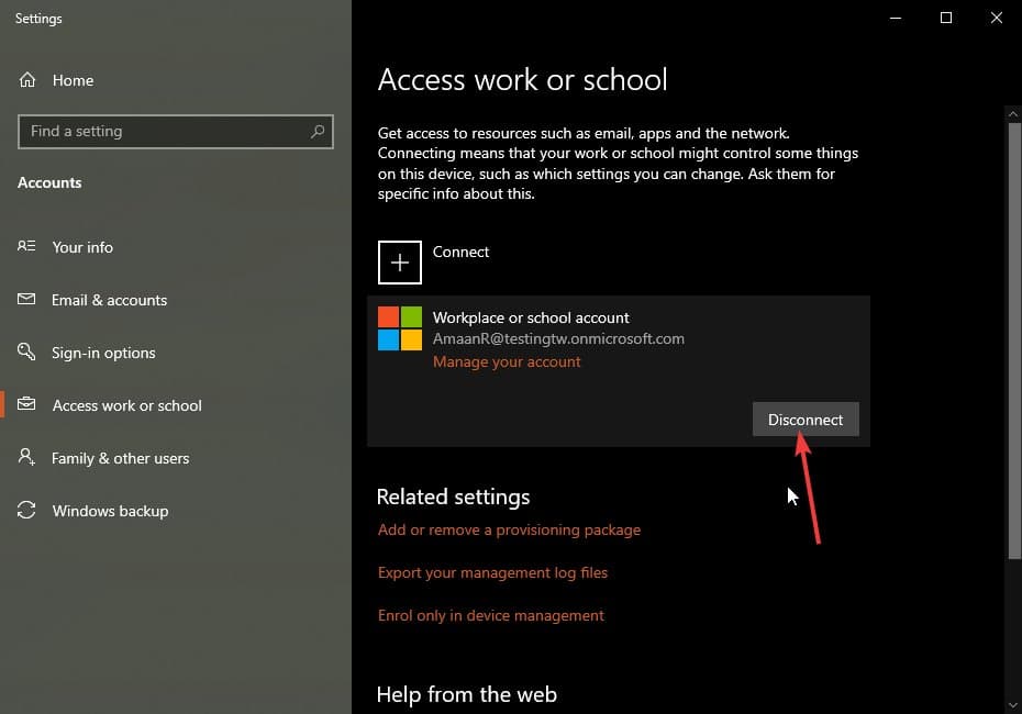 Elenco account collegati nelle impostazioni di Windows