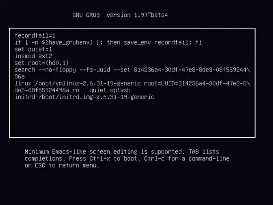 Grub 편집에서 Linux 줄을 찾는 예시