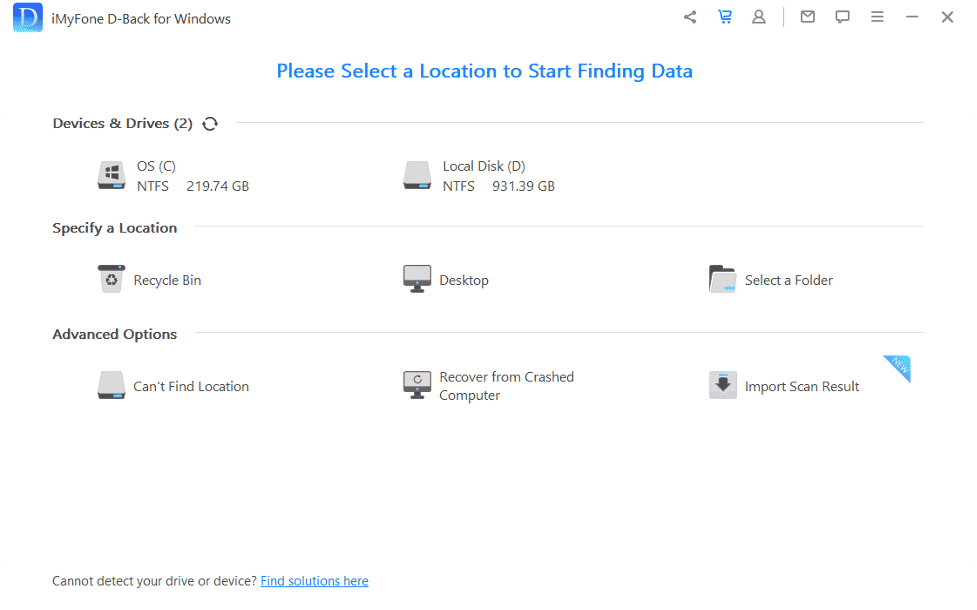 Скриншот окна загрузки программы iMyFone D-Back