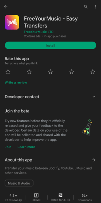Загрузка FreeYourMusic из Google Play