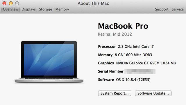 Окно «Об этом Mac» с информацией о модели и годе