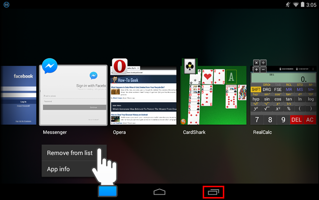 Меню удаления приложения на Nexus 7