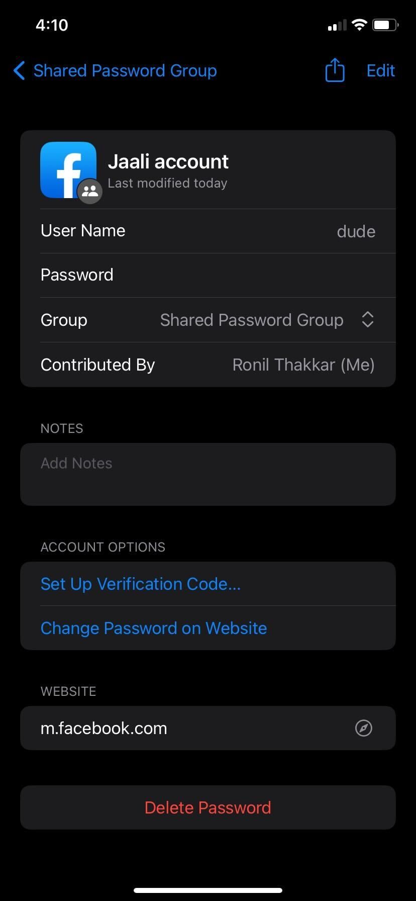 iPhone Delete Saved Password option