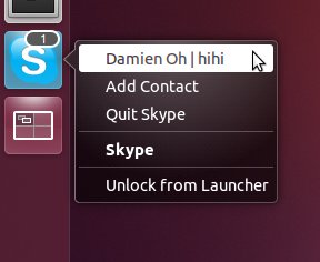 Quicklist Skype в Unity с пунктами «View Incoming Message» и «Add Contacts»