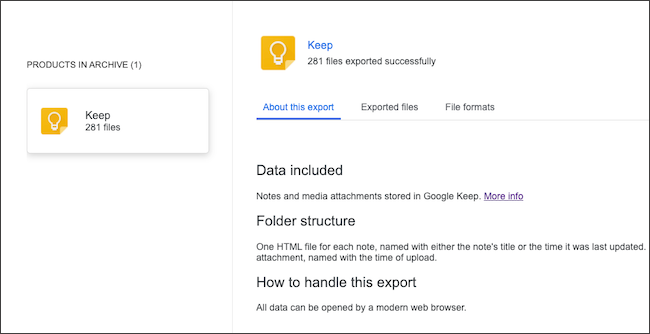 View your Google Keep data archive