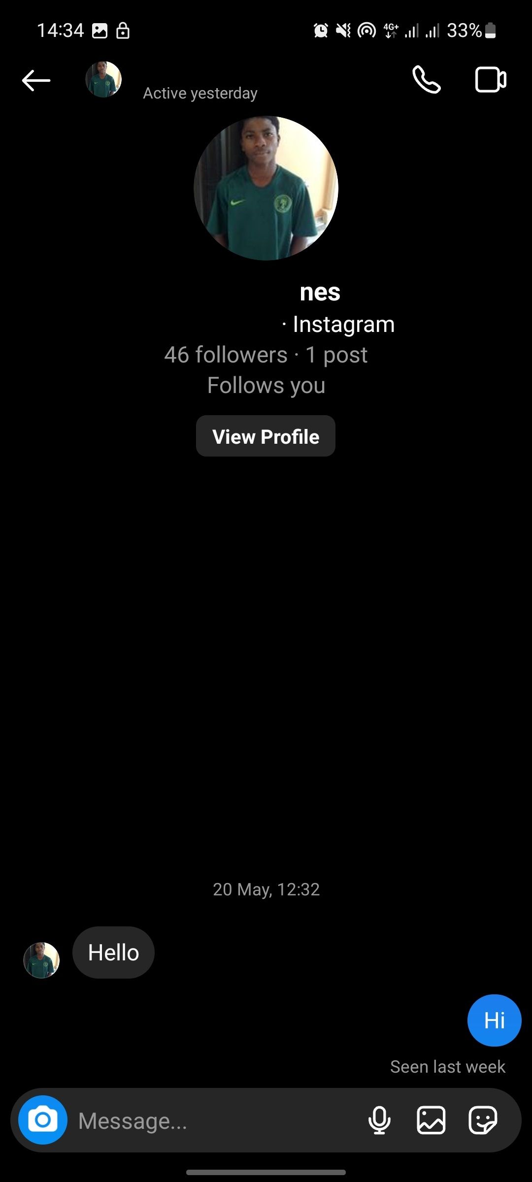 screenshot of instagram chat