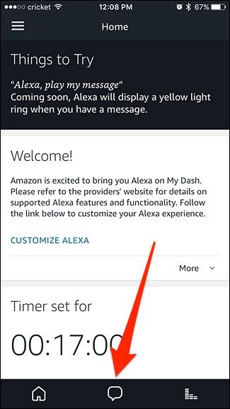 Кнопка «Контакты» в приложении Alexa