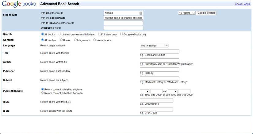Использование ключевых слов в Google Search для поиска книги