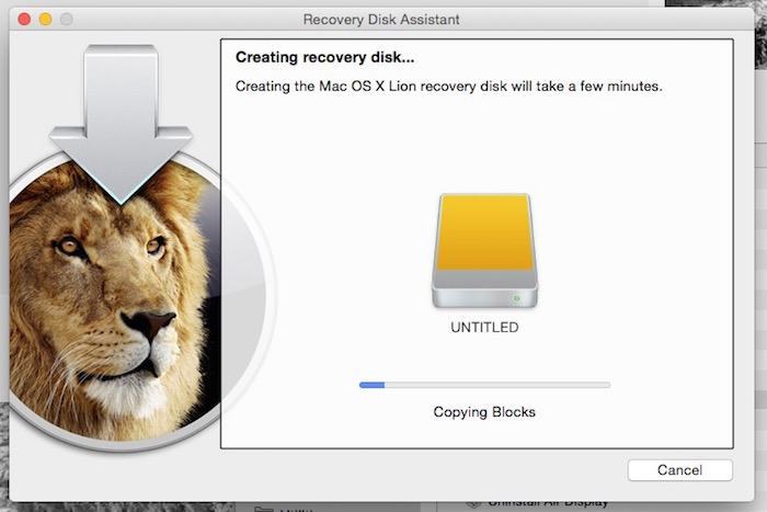 外付けRecoveryドライブを作成中の画面