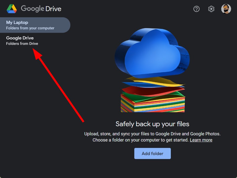 Параметры синхронизации Google Drive с выбором режима
