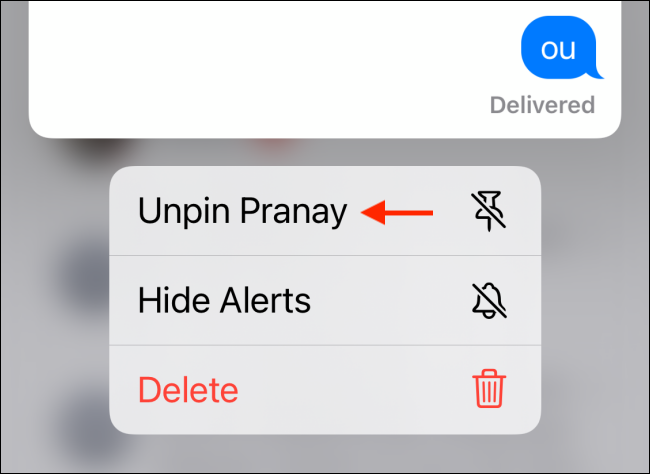 Выберите Открепить в меню