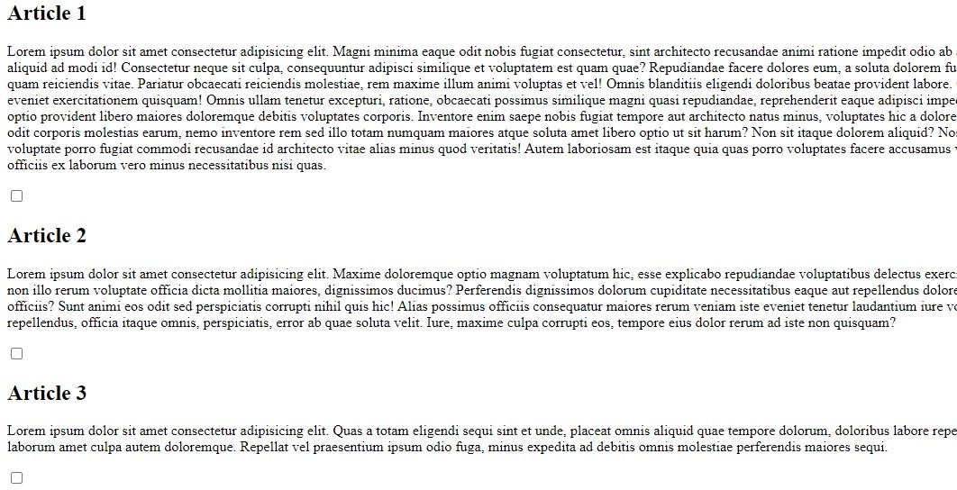 Изображения, показывающие секцию статей