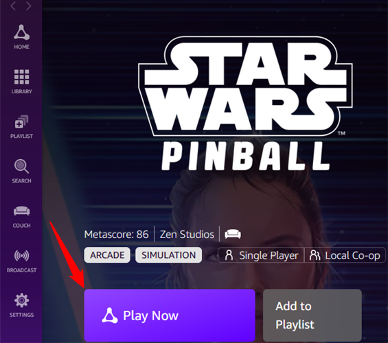 Страница игры в Amazon Luna с кнопкой запуска