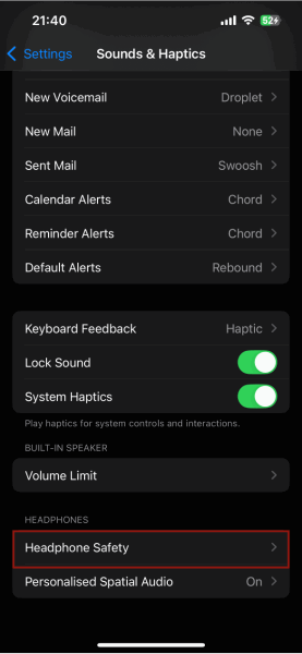 Настройки iPhone Sound And Haptics