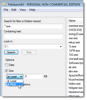Фильтрация по размеру файла