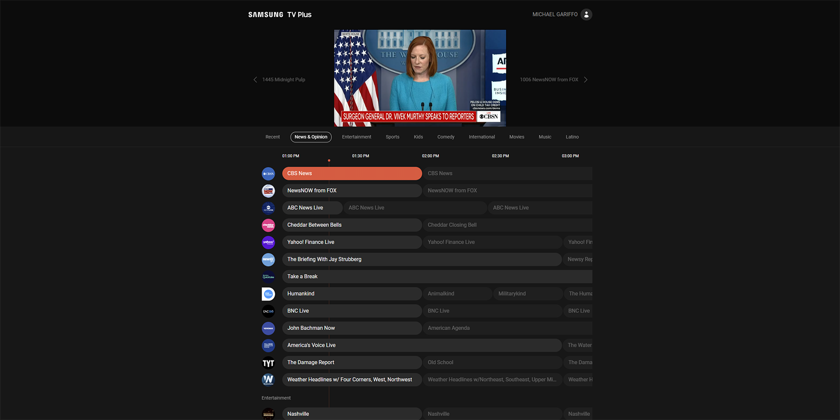 Samsung TV Plus Guide and Small Player