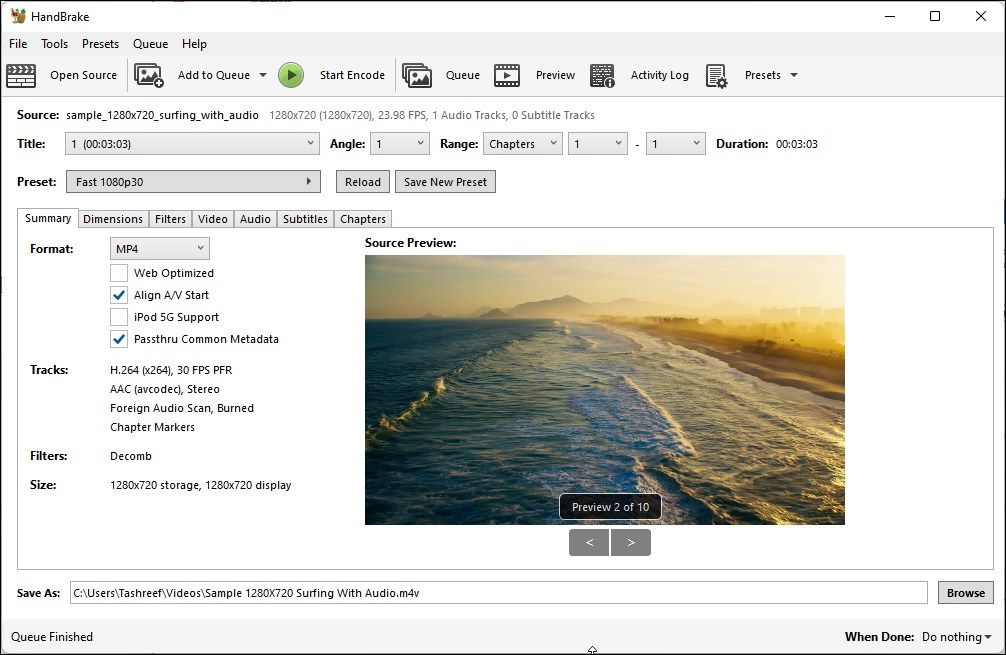 HandBrake — загрузка файла и интерфейс