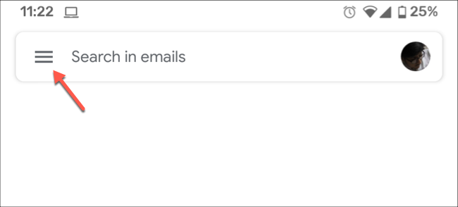 Откройте боковое меню в приложении Gmail
