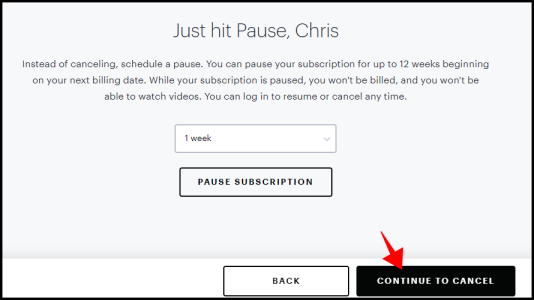 Кнопка «Продолжить для отмены» на Hulu