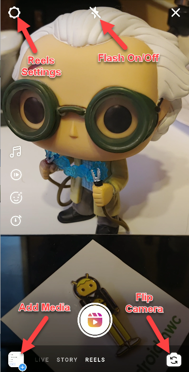 Опции: вспышка, фронт/тыловая камера, настройки Историй