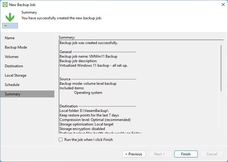 Veeam Agent Backup Summary