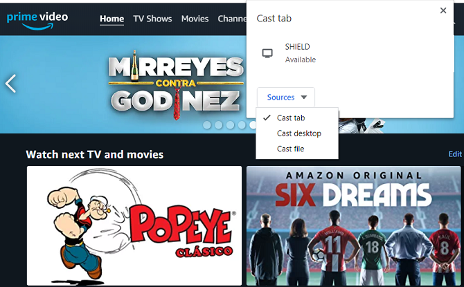 Иллюстрация функции Cast в браузере Chrome