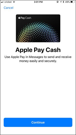 Экран соглашения с условиями Apple Pay Cash