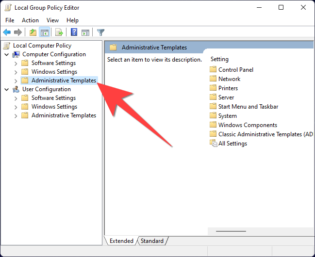 Раздел 'Administrative Templates' в редакторе групповой политики