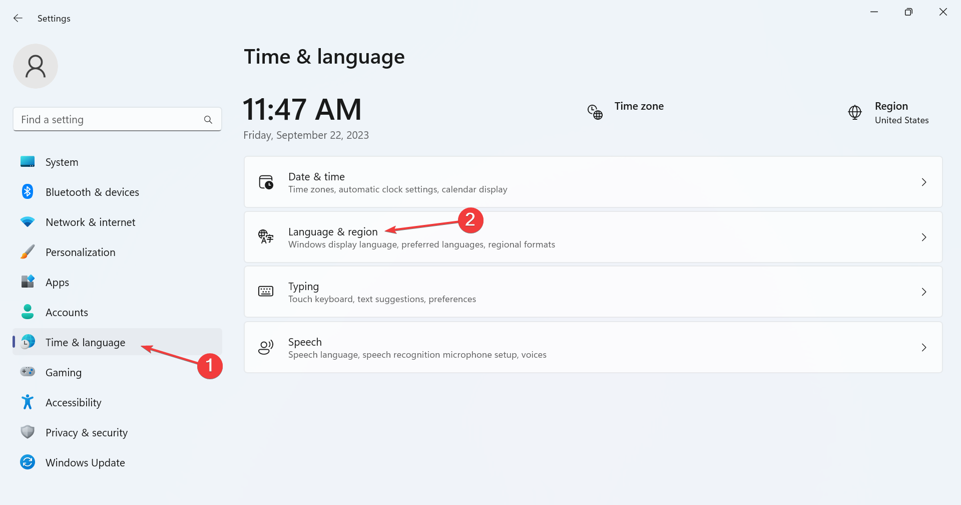 язык и регион в параметрах Windows 11