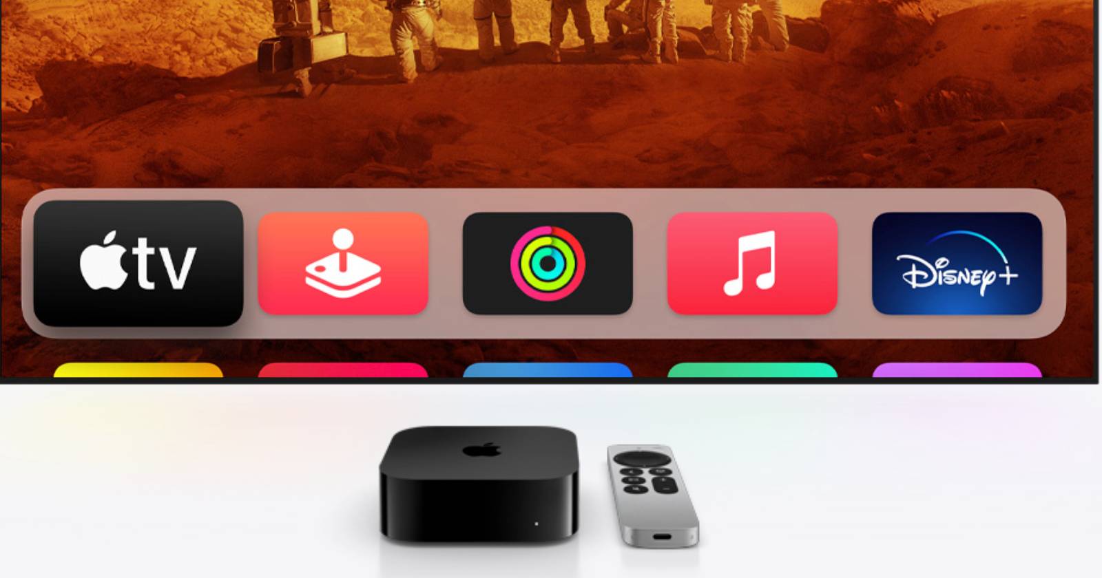 Apple TV 4K — вид устройства и интерфейса