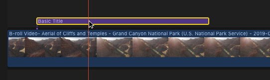 Выделенный титр на таймлайне подсвечен желтым