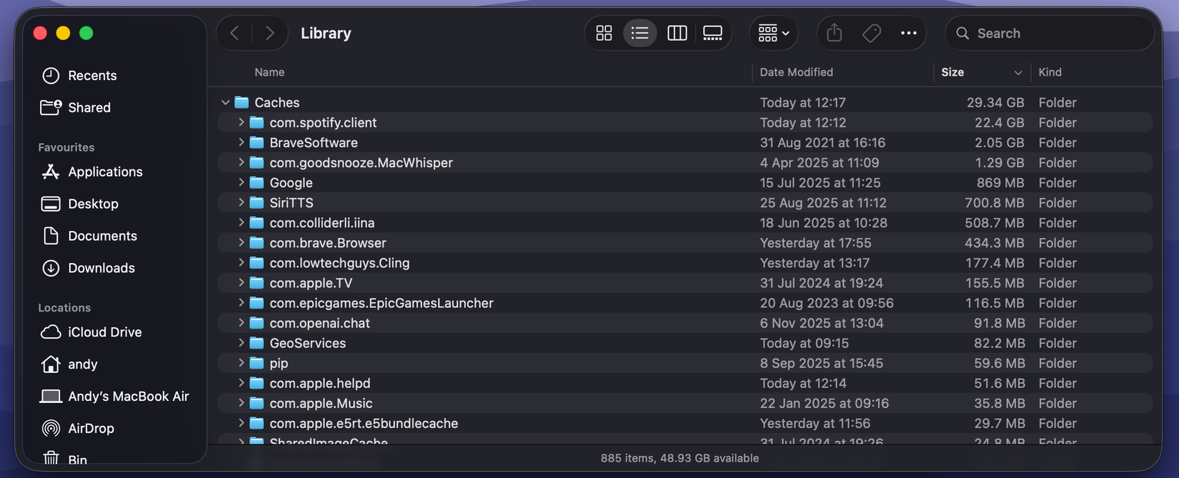 Кеши в папке Library.