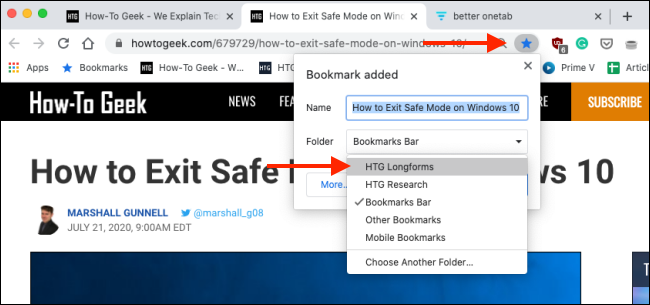 Сохранение закладки в папку