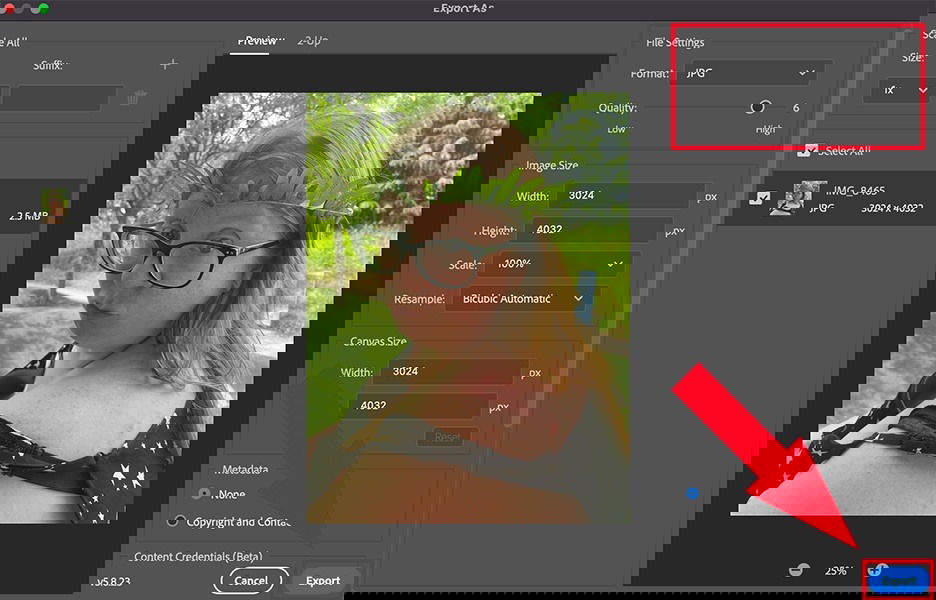 Photoshop экспорт JPG