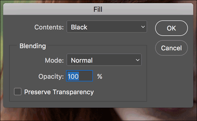 Диалог заполнения цветом фона